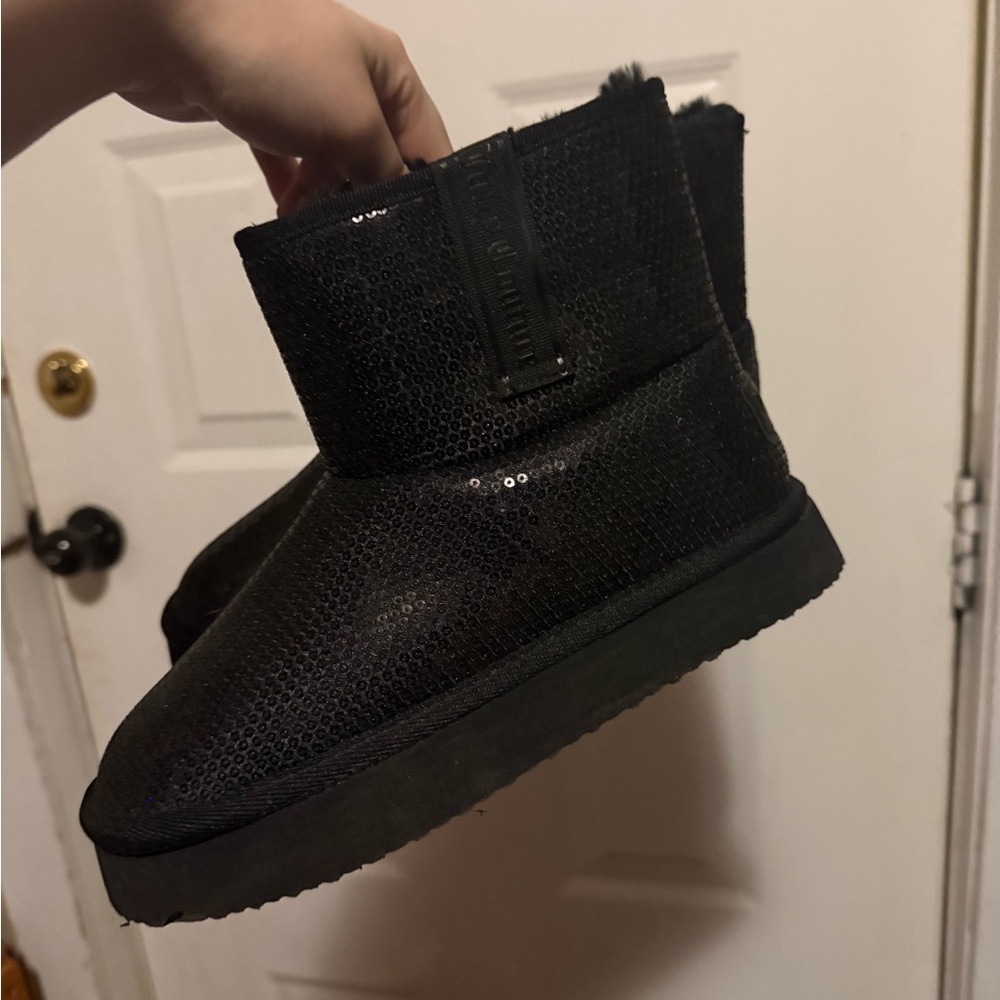 Juicy Couture black sequin boots size 7